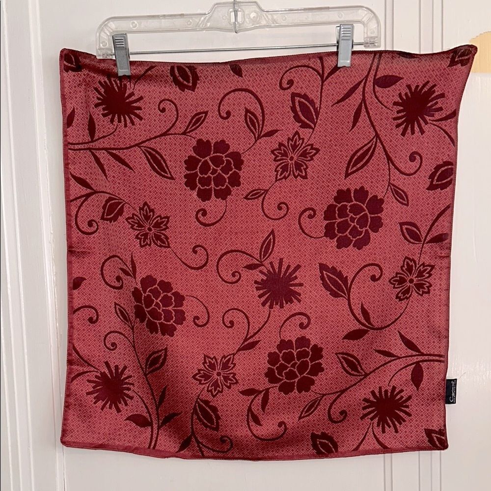 Cejon Pink/Maroon/Burgundy Floral Pattern Square Polyester Scarf‎
